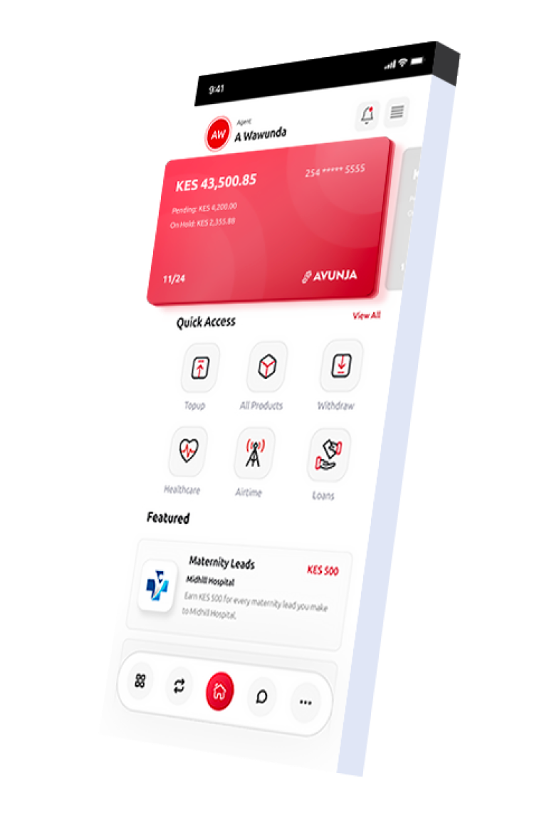 The Avunja app — wallet, earnings, and quick access